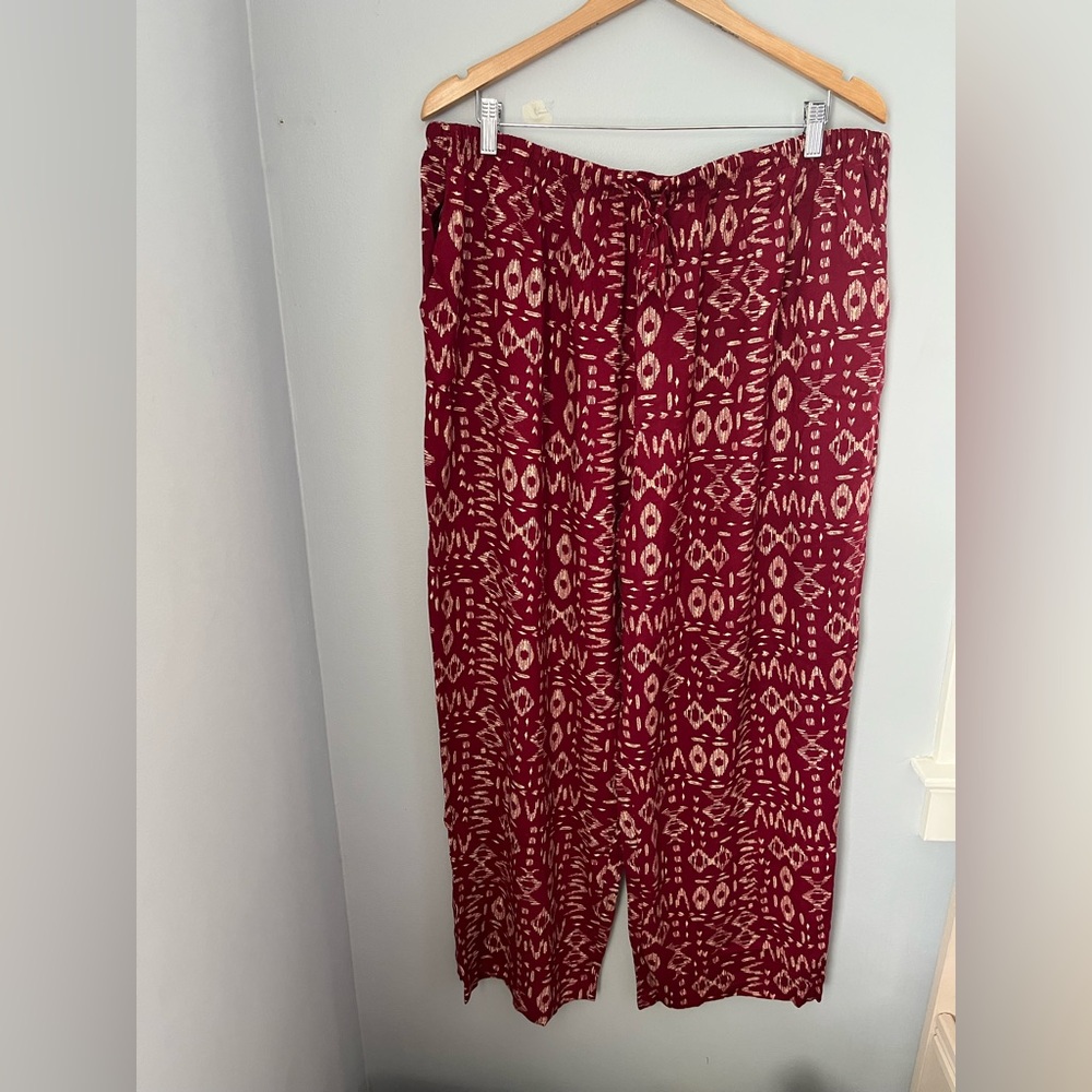 Blair Red Wide Leg Pants with Geometric Print Red wine color